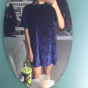 Blue velvet oversized tshirt dress